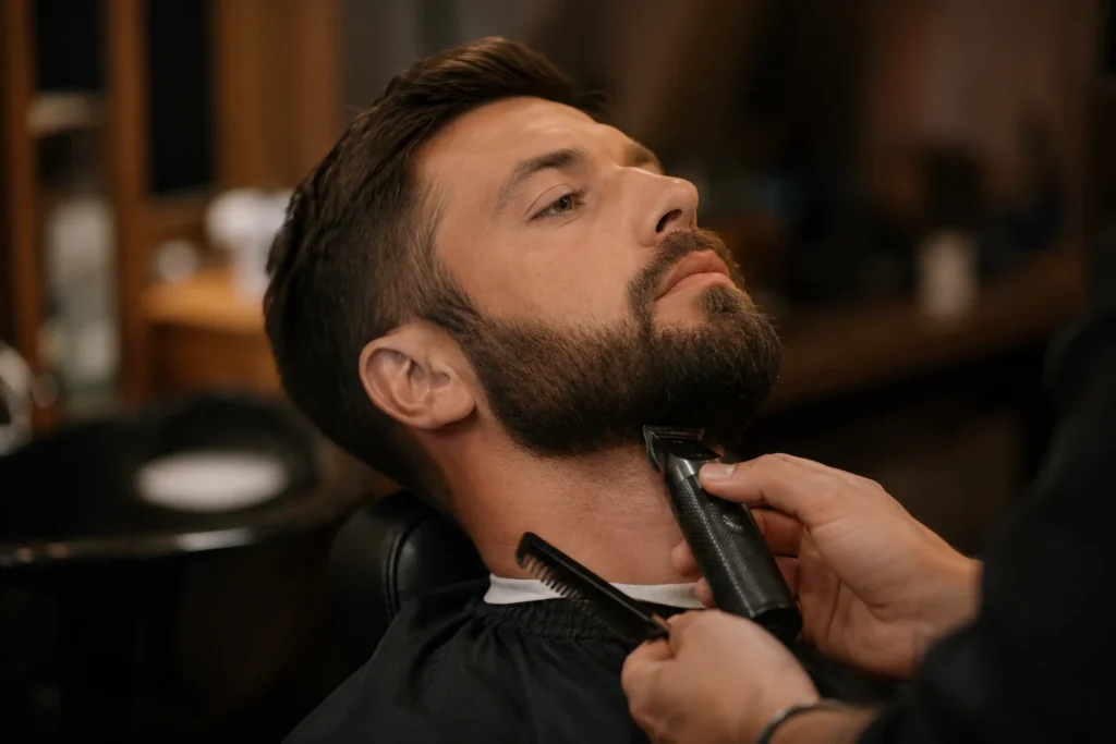 Precyzyjne przycinanie brody w barbershopie